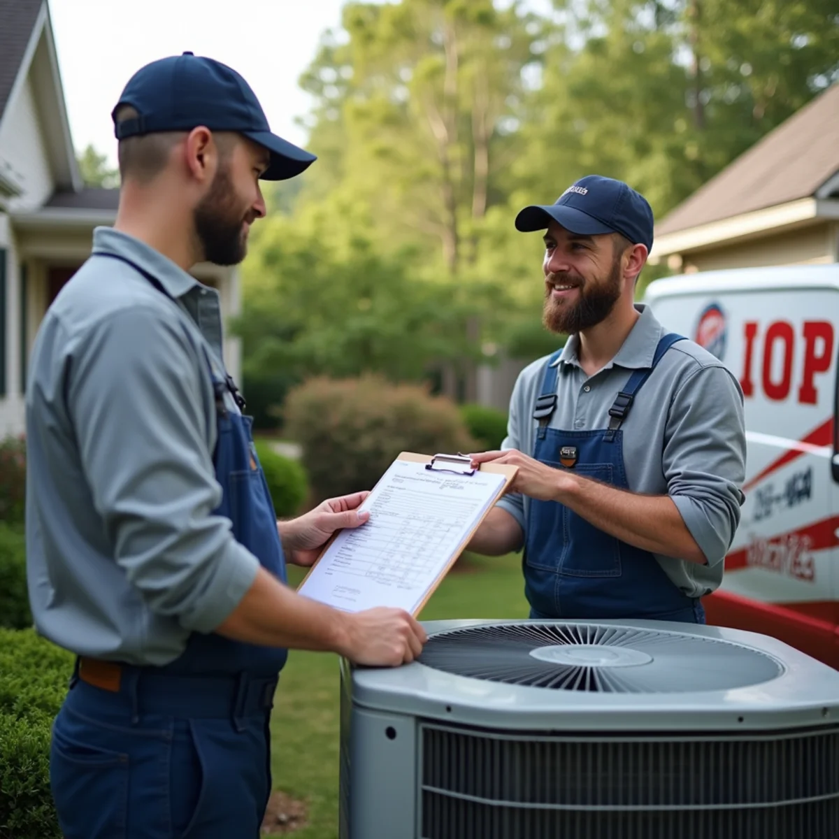 Kennesaw HVAC technician writing up an AC repair diagnosis and cost estimate