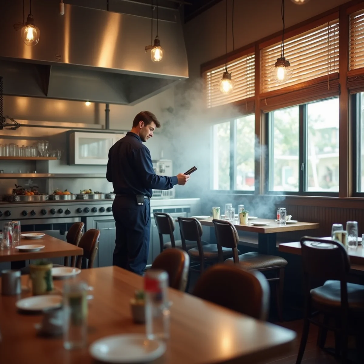 Commercial dehumidification equipment serving a Cobb County restaurant kitchen and dining room