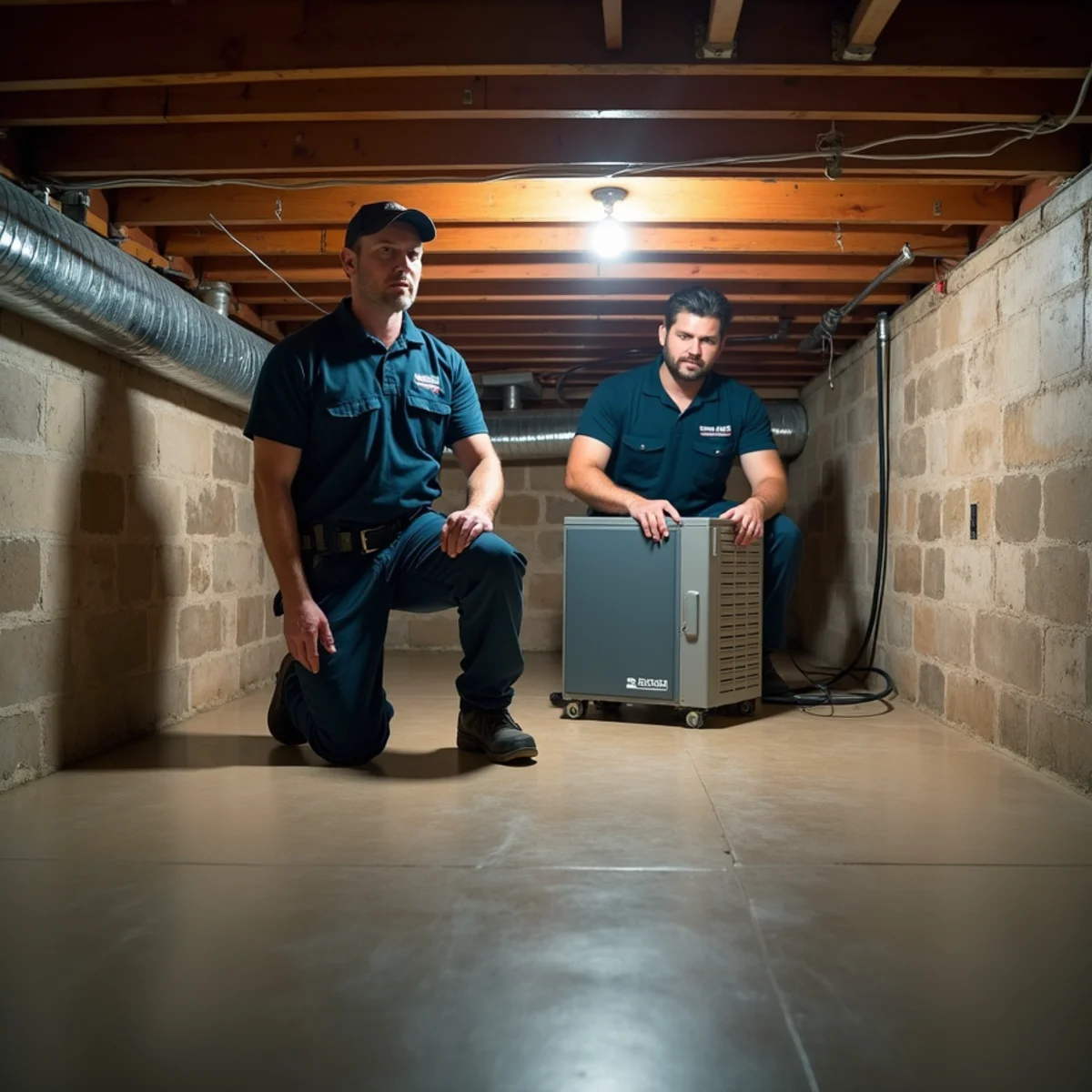 Encapsulated crawl space with vapor barrier and sealed ductwork under a Georgia home