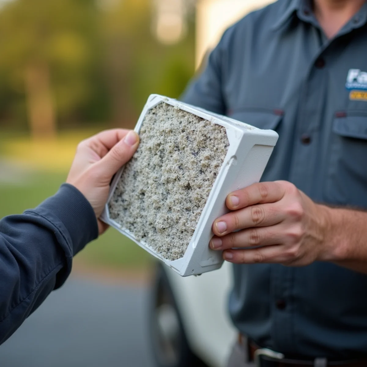 Pollen-clogged HVAC filter held up beside a clean replacement filter