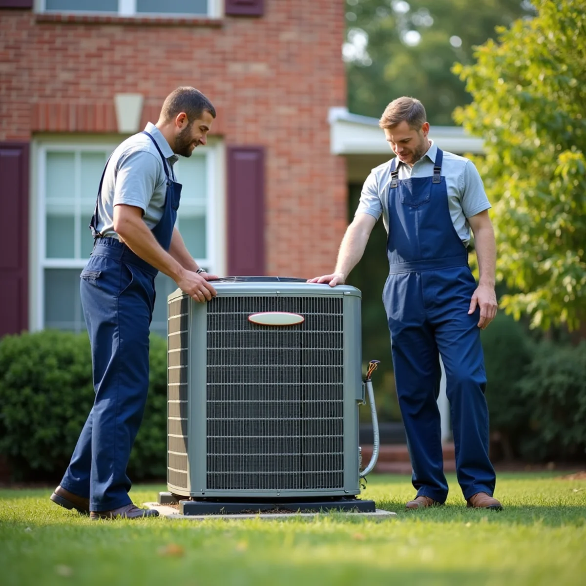 New HVAC system being installed at a Cobb County home with a technician reviewing the quote