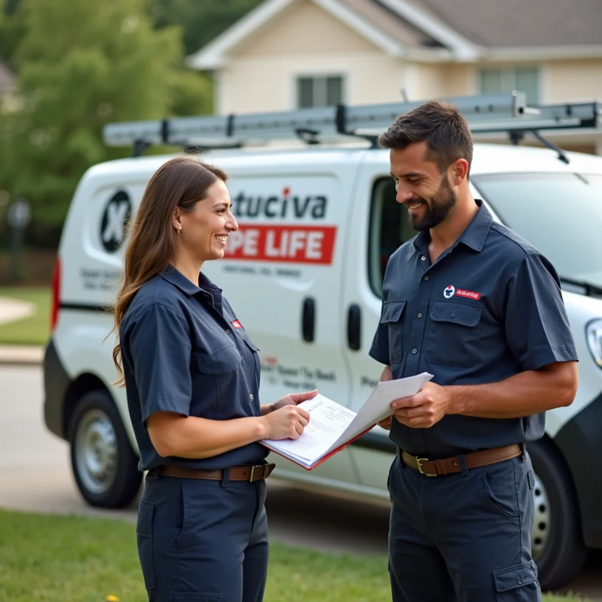Property manager reviewing HVAC service records outside a Kennesaw rental home