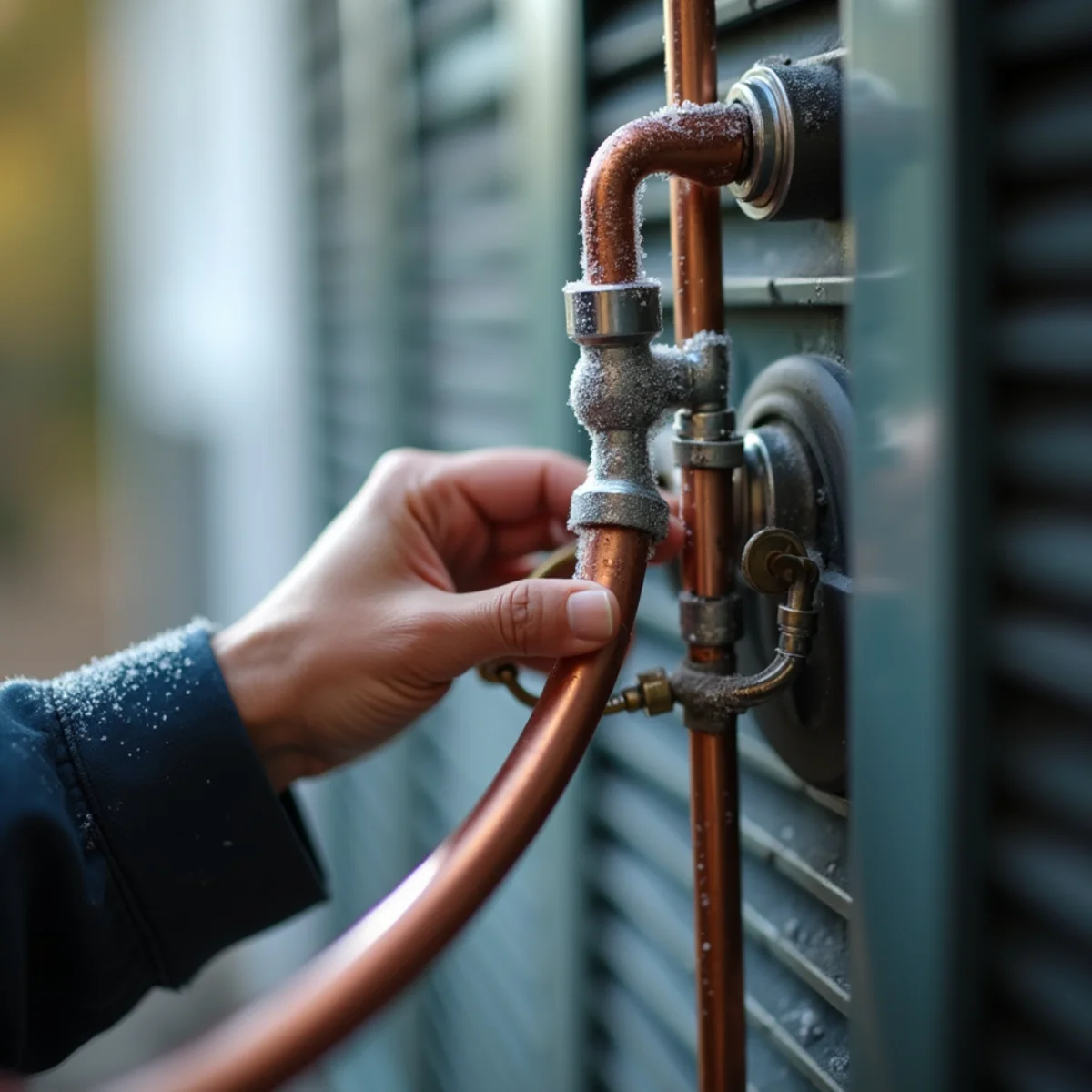 Frost forming on an AC refrigerant line, a sign of a low charge in a Kennesaw home