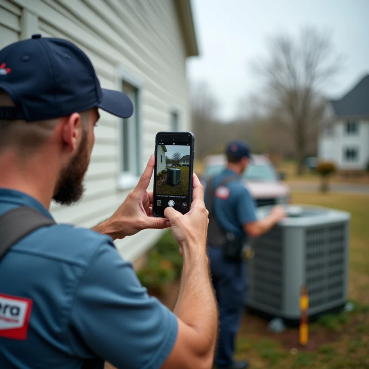 Storm-damaged outdoor AC unit being documented for a Georgia homeowners insurance claim