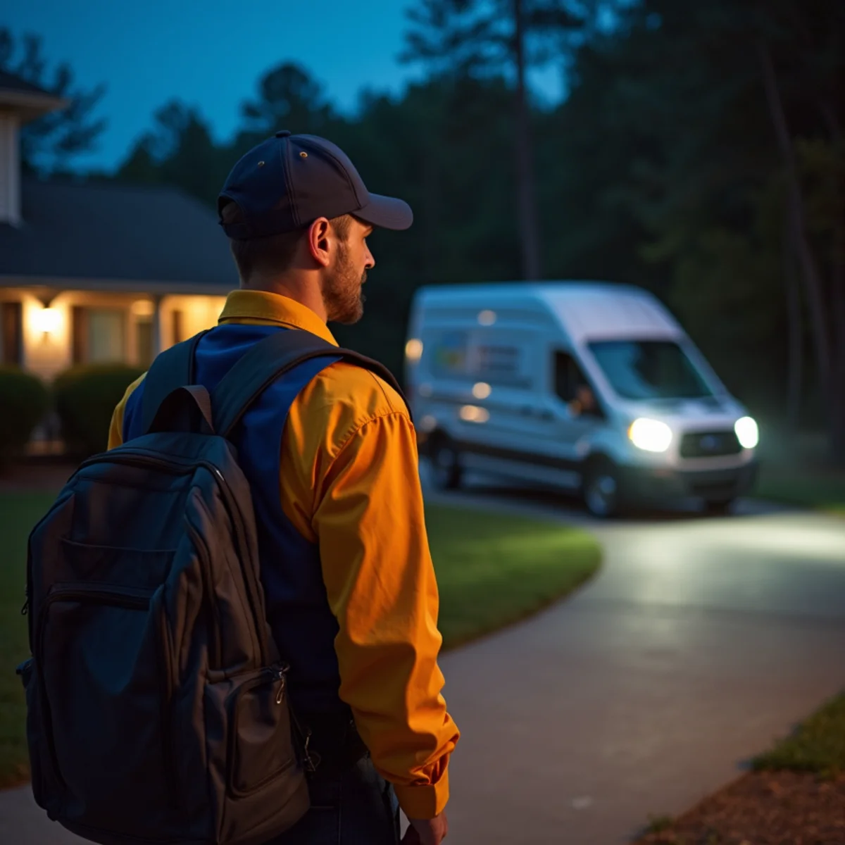 HVAC technician making an after-hours emergency repair at a Kennesaw, GA home