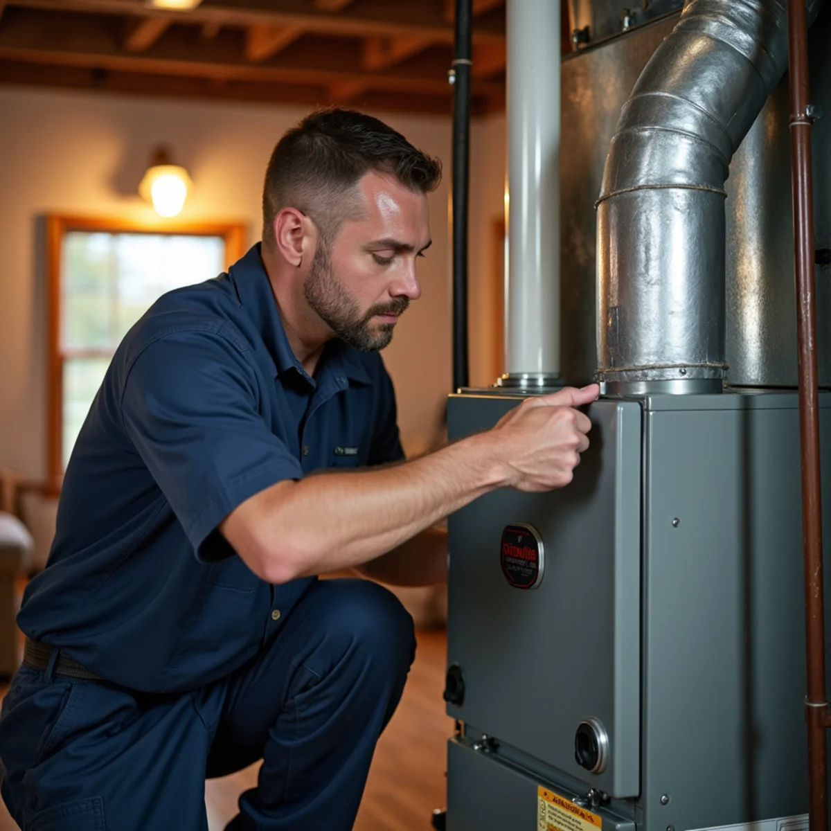 Newly installed high-efficiency gas furnace in a Kennesaw, GA home utility closet