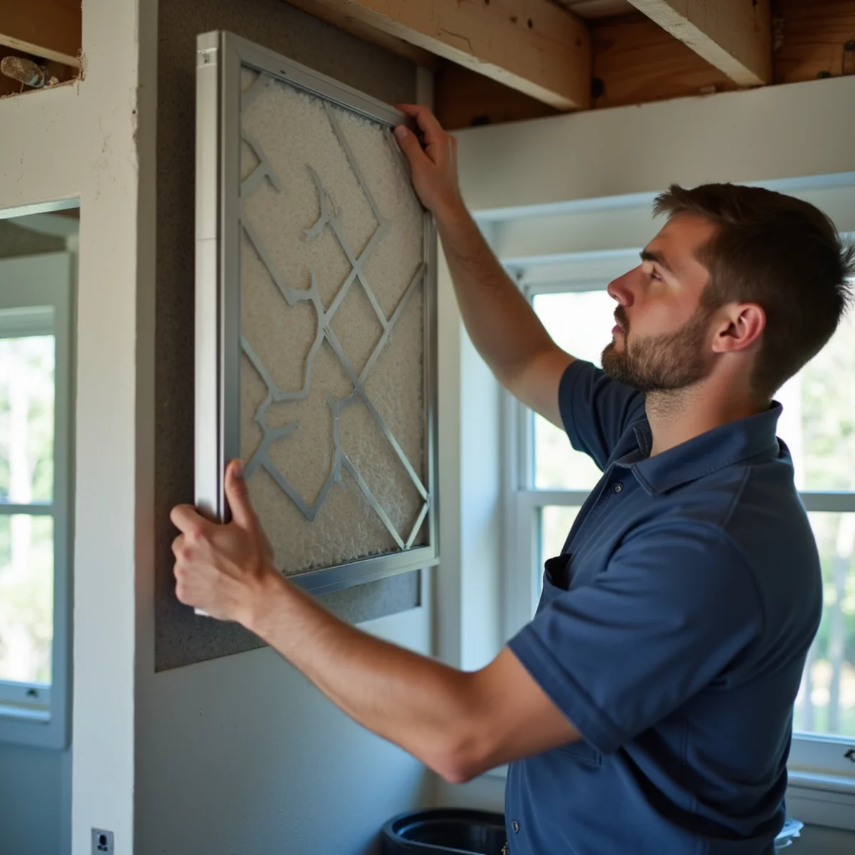 Whole-home air filtration cabinet installed on an HVAC system in Kennesaw, GA