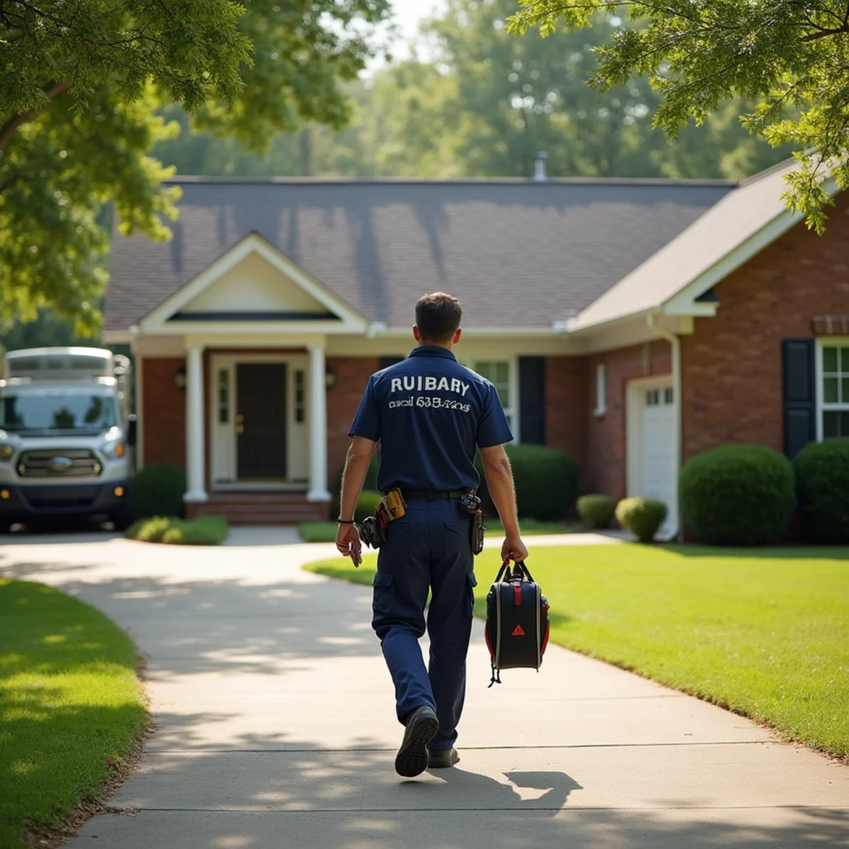 HVAC technician servicing a residential heating and cooling system at a Kennesaw, GA home