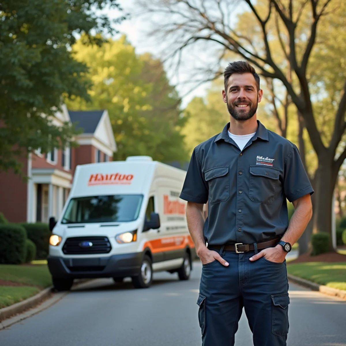 HVAC technician installing a zoned cooling system in an East Cobb, Georgia brick colonial
