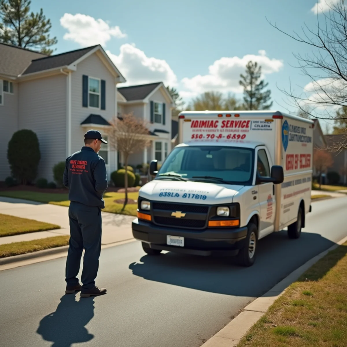 HVAC technician installing a replacement system in a tract home along the US-278 corridor in Hiram, Georgia