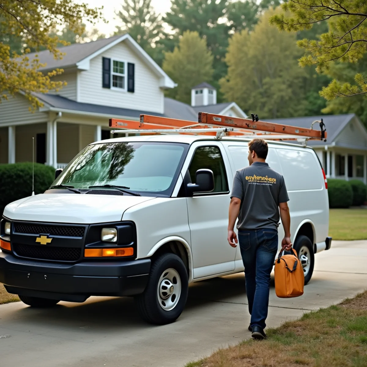 HVAC Kennesaw GA service van and technician at a home in Holly Springs