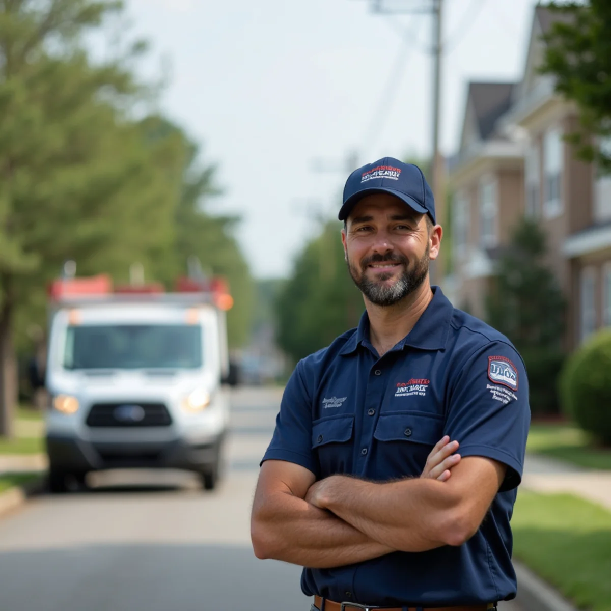 HVAC technician installing a new system in a tract home along the Macland corridor in West Cobb, Georgia