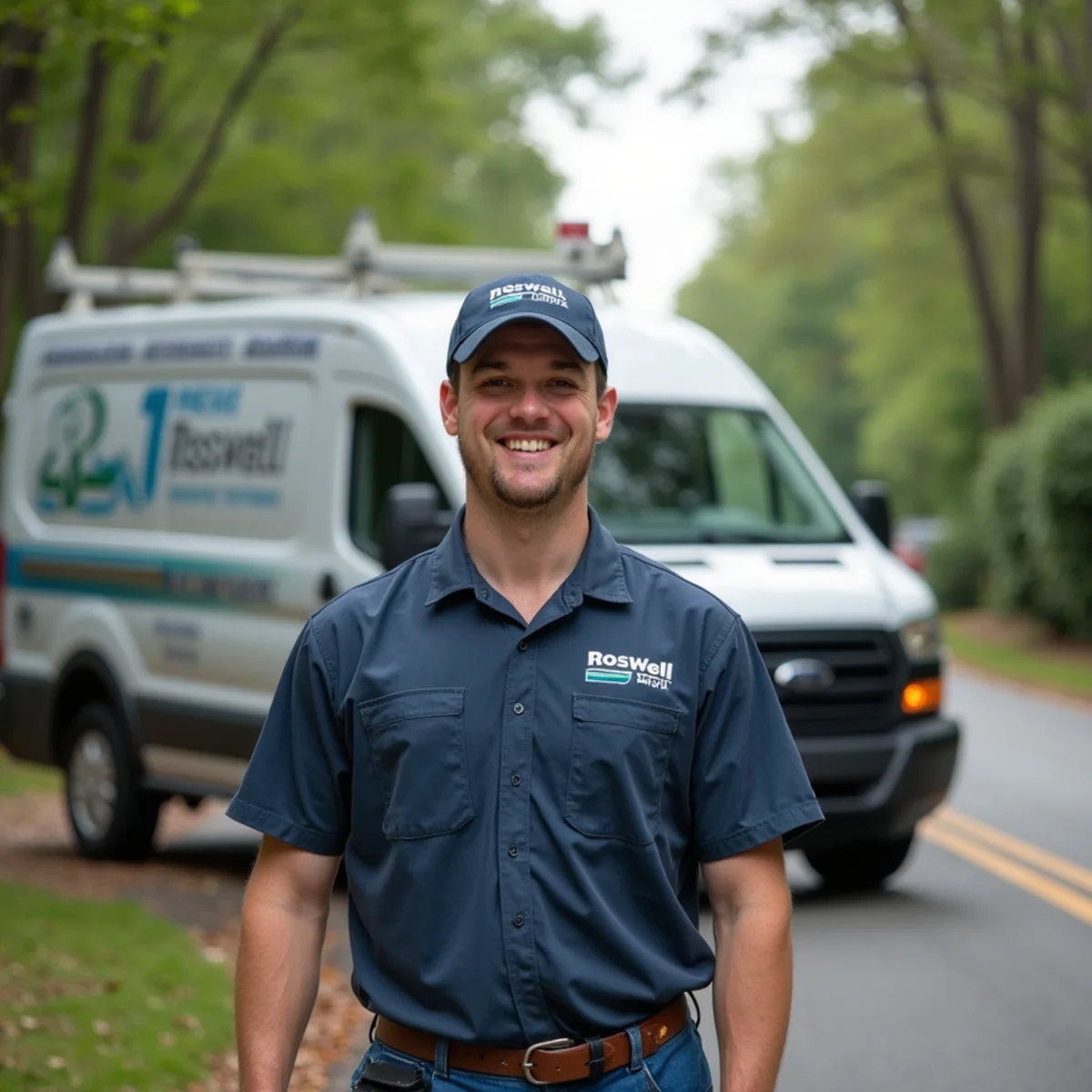 HVAC technician installing a ductless system in a historic-district home in Roswell, Georgia